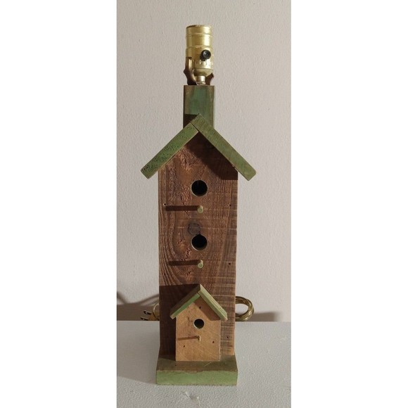 Vintage Handmade WOODEN Birdhouse Lamp